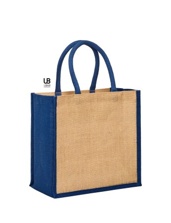 Τσάντα αγοράς με διχρωμία 30 x 30 + 19εκ. (Brasilia) natural-navy